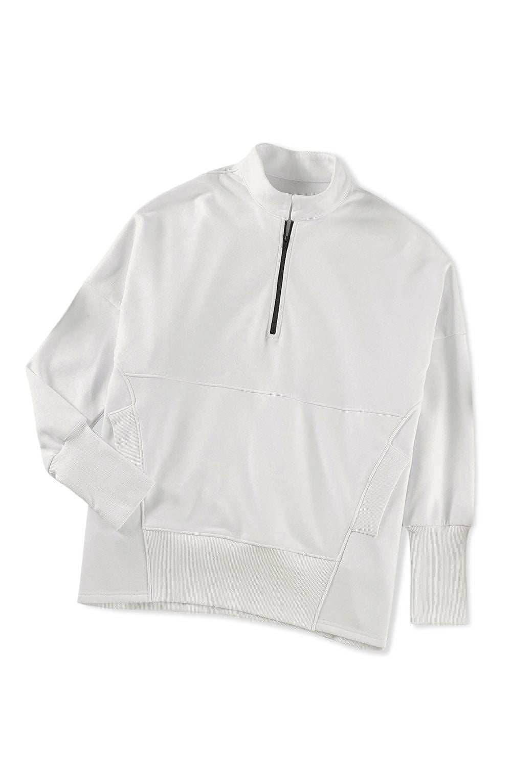 White Oversized Quarter-Zip Pullover Sweatshirt 