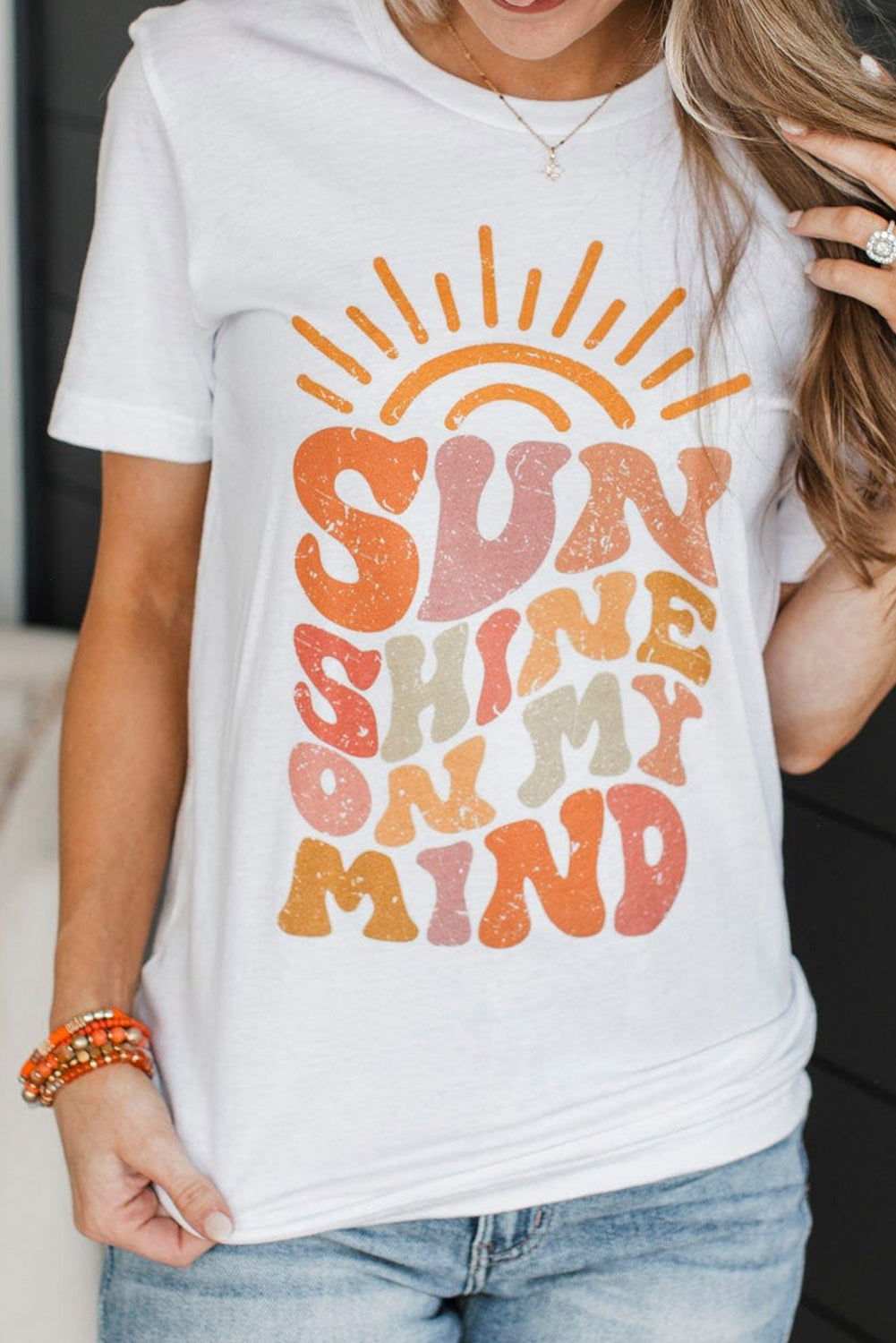 White SUNSHINE ON MY MIND Graphic Crewneck Tee 