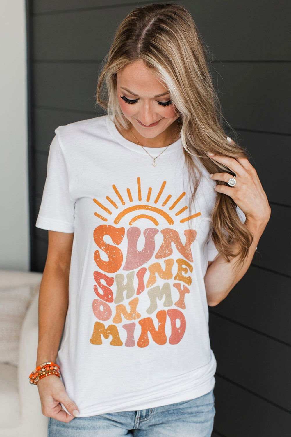 White SUNSHINE ON MY MIND Graphic Crewneck Tee 