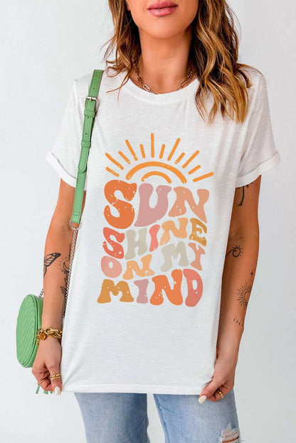 White SUNSHINE ON MY MIND Graphic Crewneck Tee 