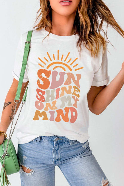 White SUNSHINE ON MY MIND Graphic Crewneck Tee 