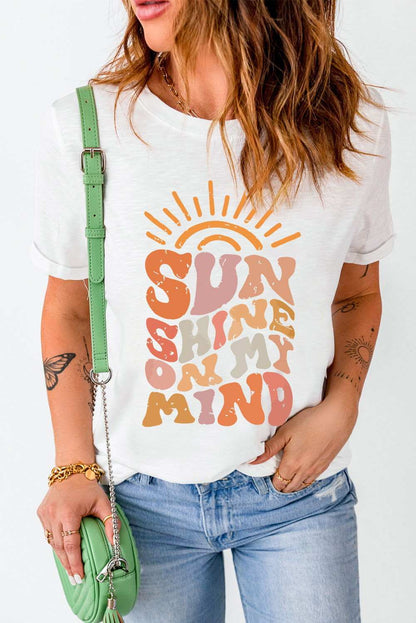 White SUNSHINE ON MY MIND Graphic Crewneck Tee 