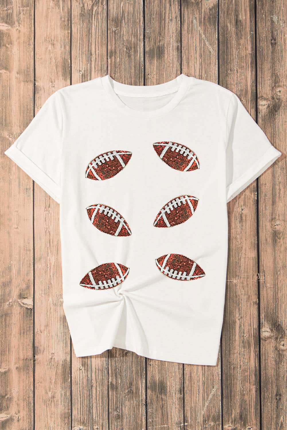 White Sequined Rugby Graphic T Shirt 