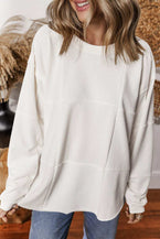 White Solid Color Drop Shoulder Baggy Sweatshirt 