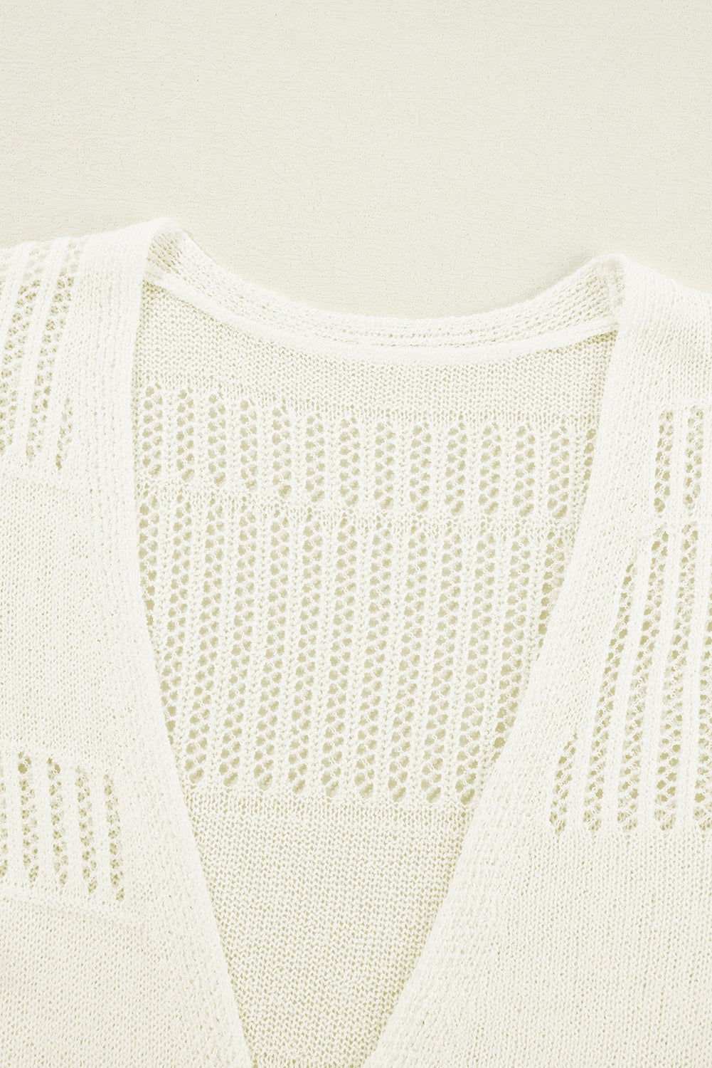 White Solid Color Open Front Knit Tunic Cardigan 