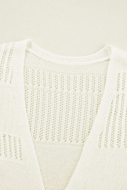 White Solid Color Open Front Knit Tunic Cardigan 