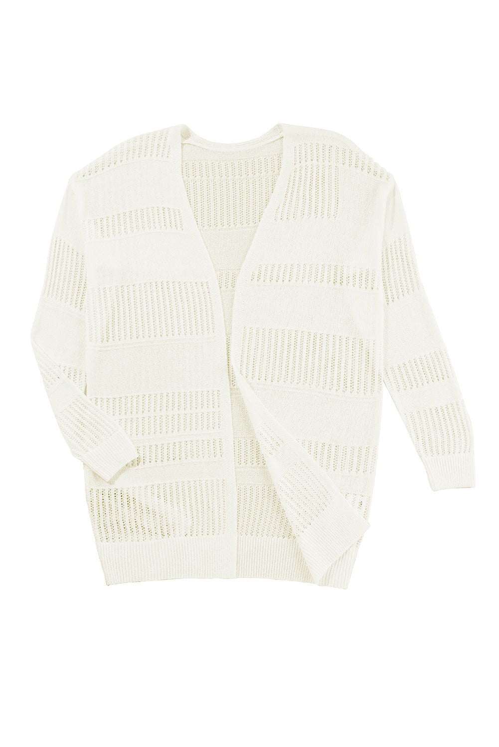 White Solid Color Open Front Knit Tunic Cardigan 