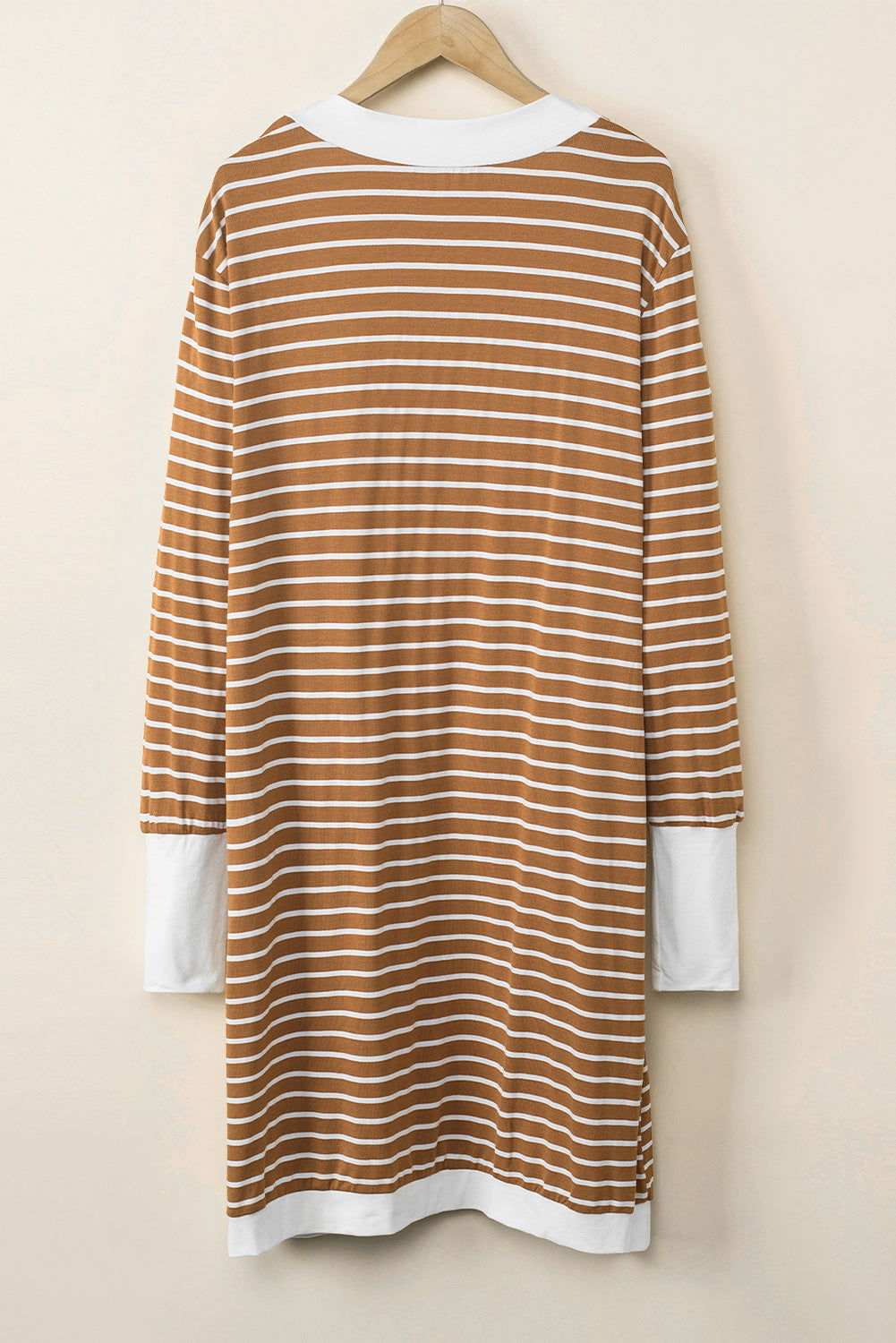 White Striped Side Pockets Open Front Long Cardigan 