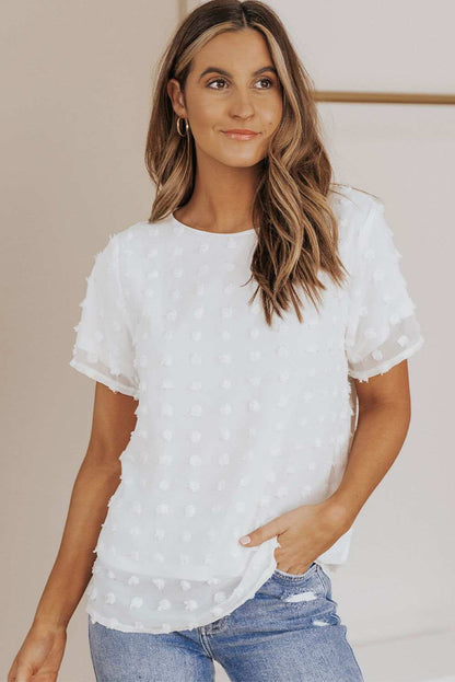 White Swiss Dot Jacquard Summer Top 