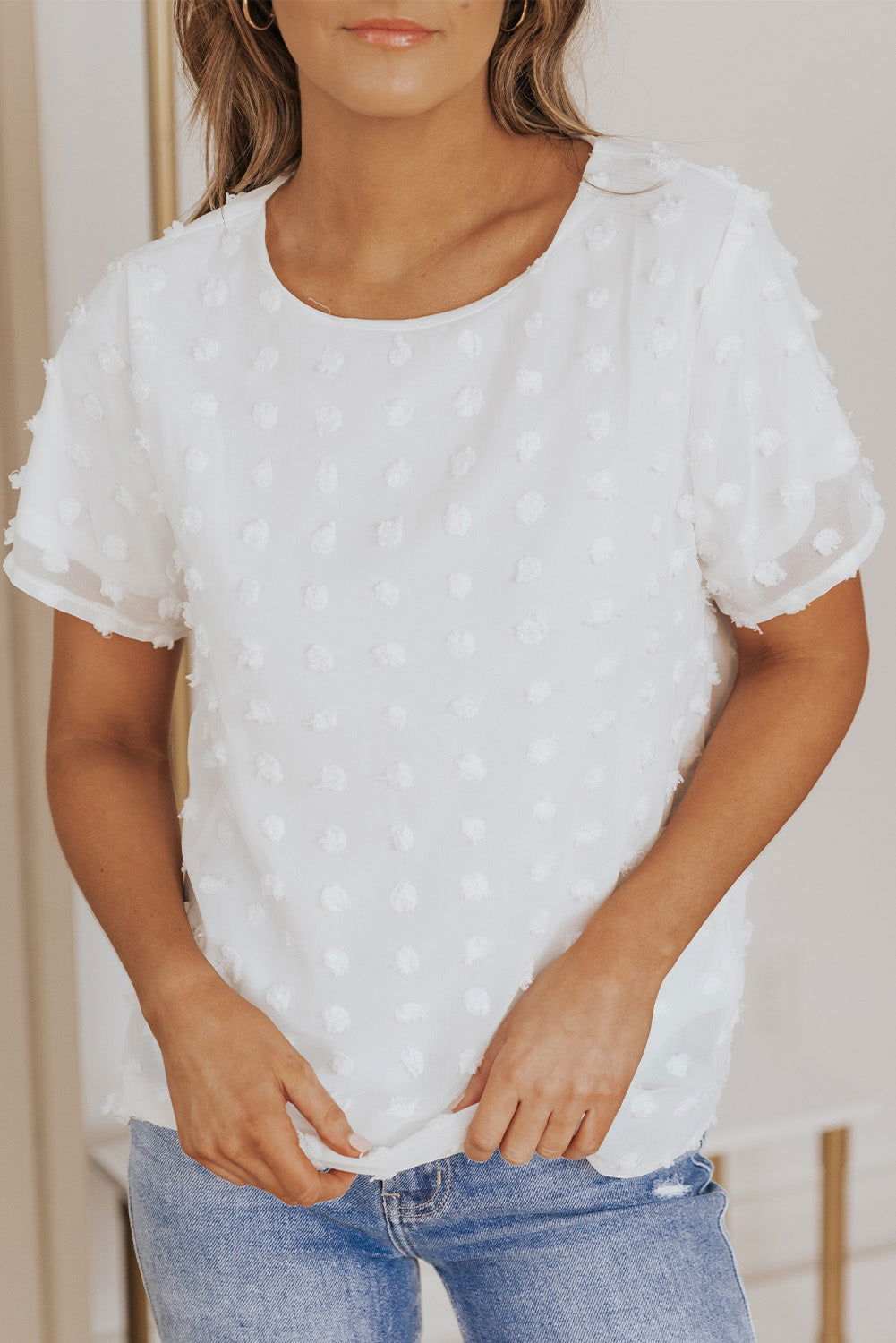 White Swiss Dot Jacquard Summer Top 