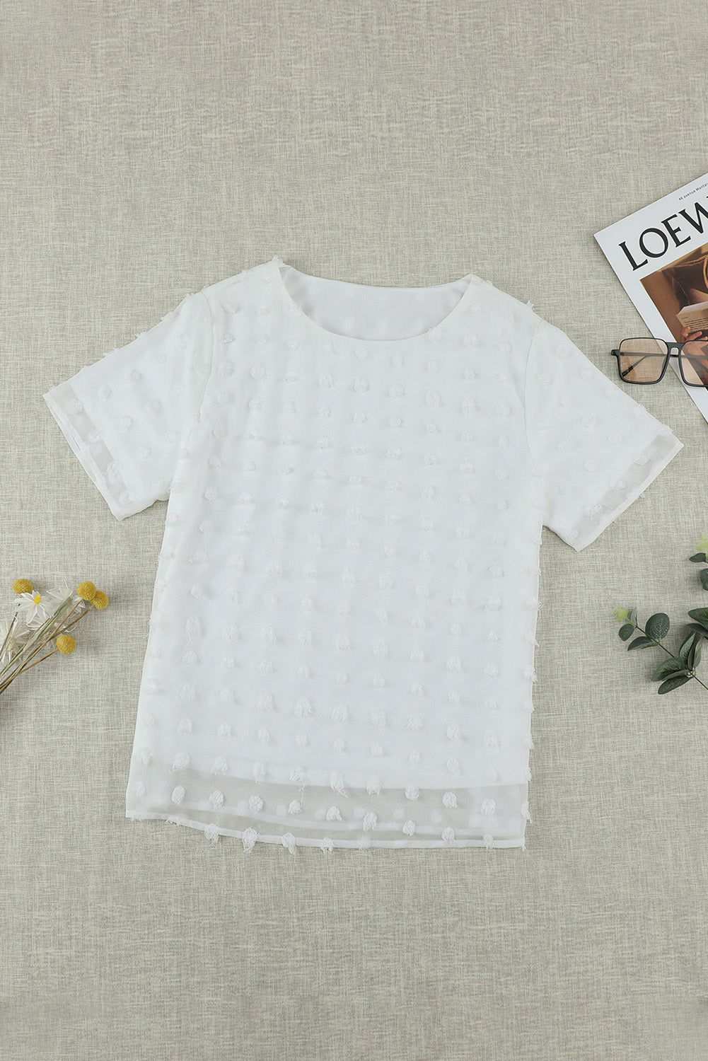 White Swiss Dot Jacquard Summer Top 