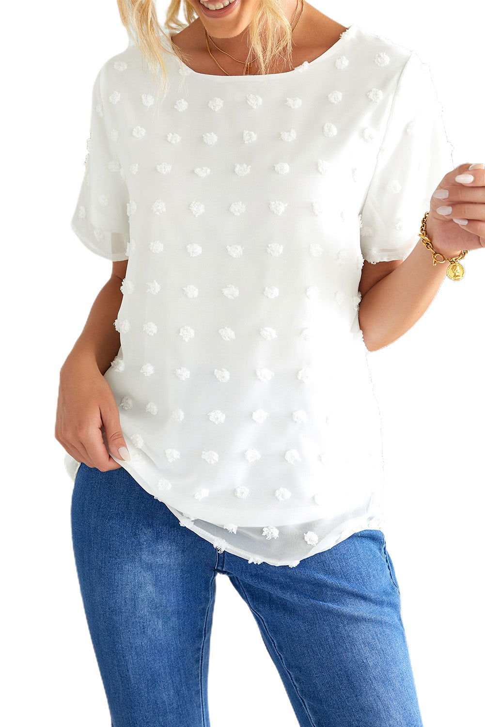 White Swiss Dot Jacquard Summer Top 