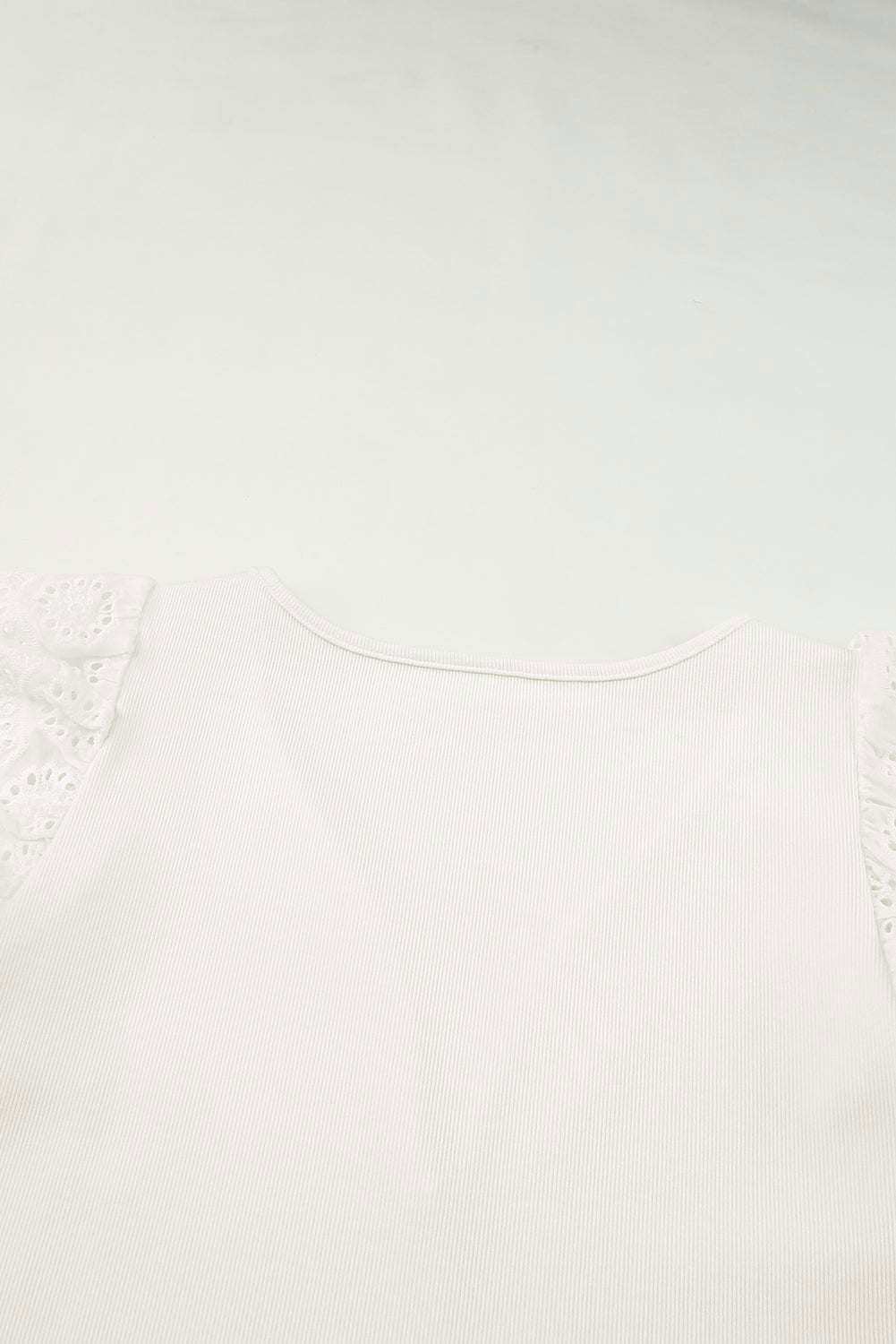 White V Neck Flutter Shoulder Ribbed Knit Top 