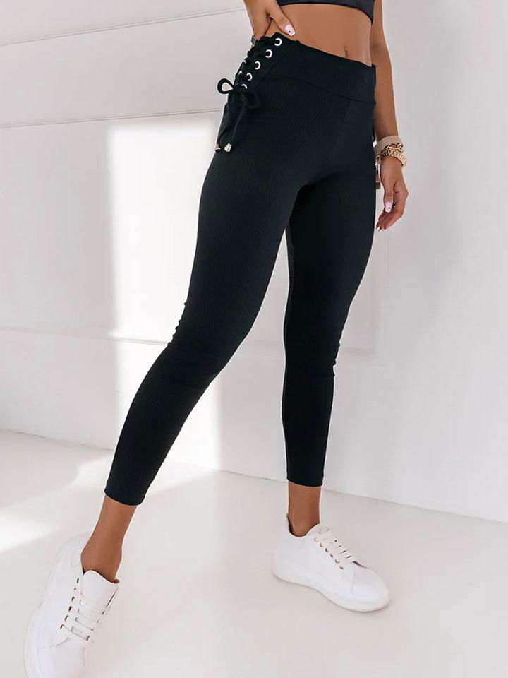 Wide Waistband Lace-Up Leggings 