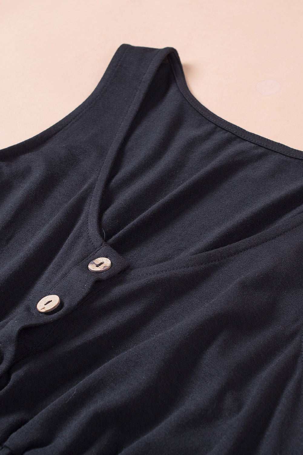 Women Summer Dress Button Front Shirred Waist Casual Tank Summer Black Dress 