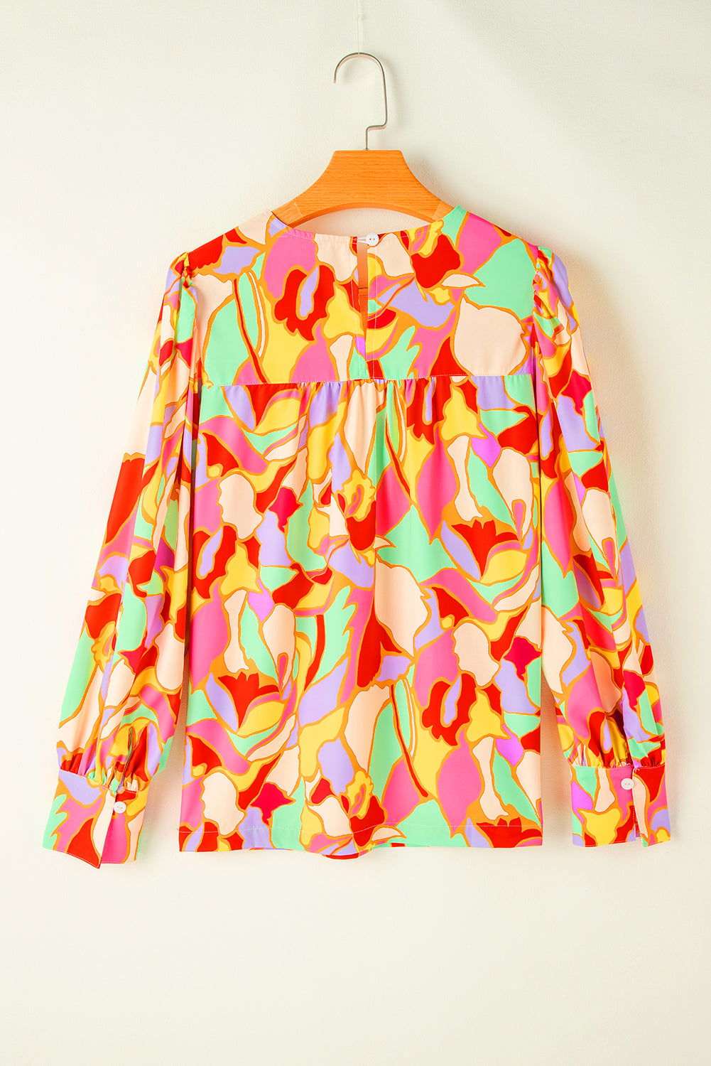 Yellow Abstract Print Puff Sleeve Blouse 