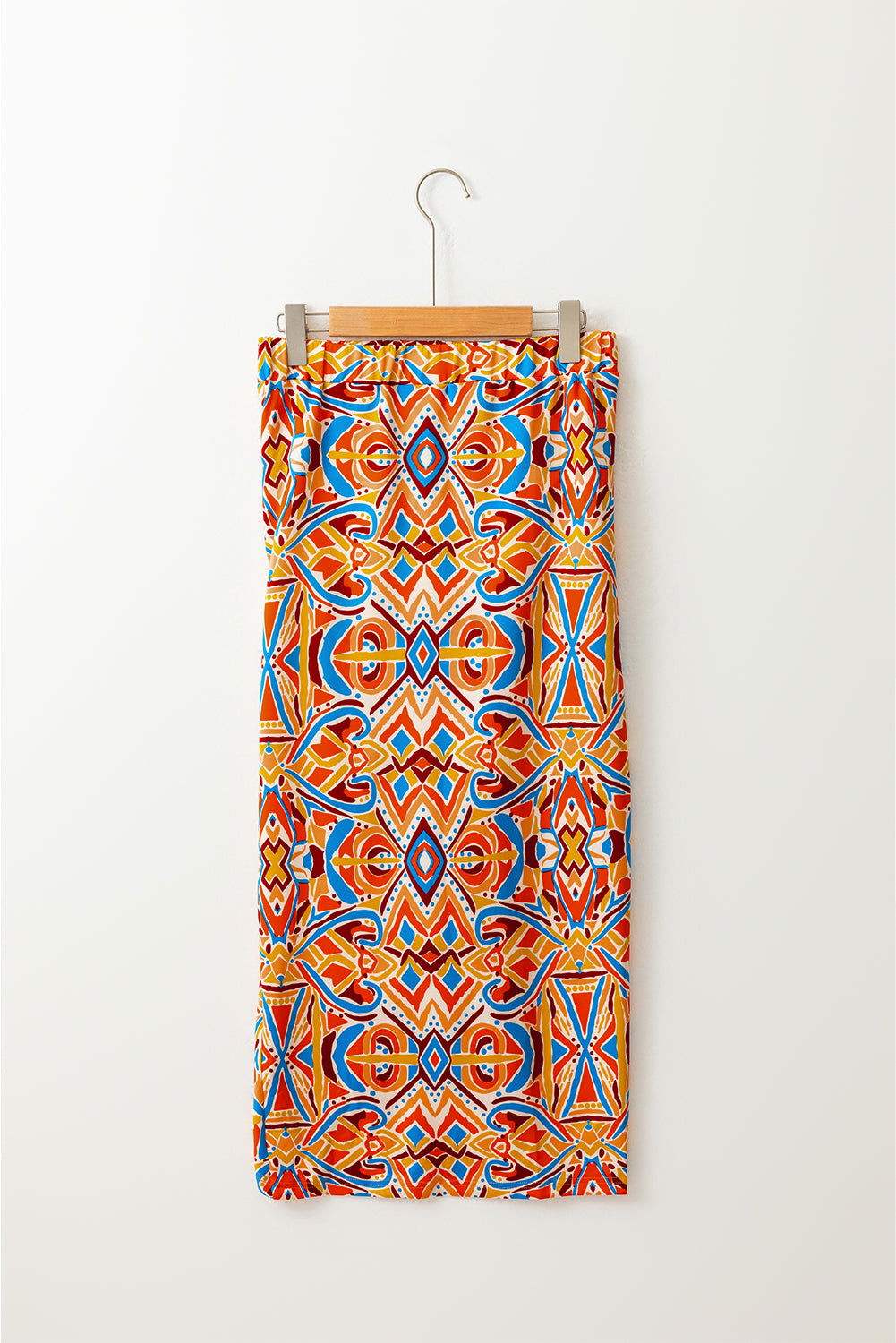 Yellow Geometric Abstract Print Slit High Waist Maxi Skirt 