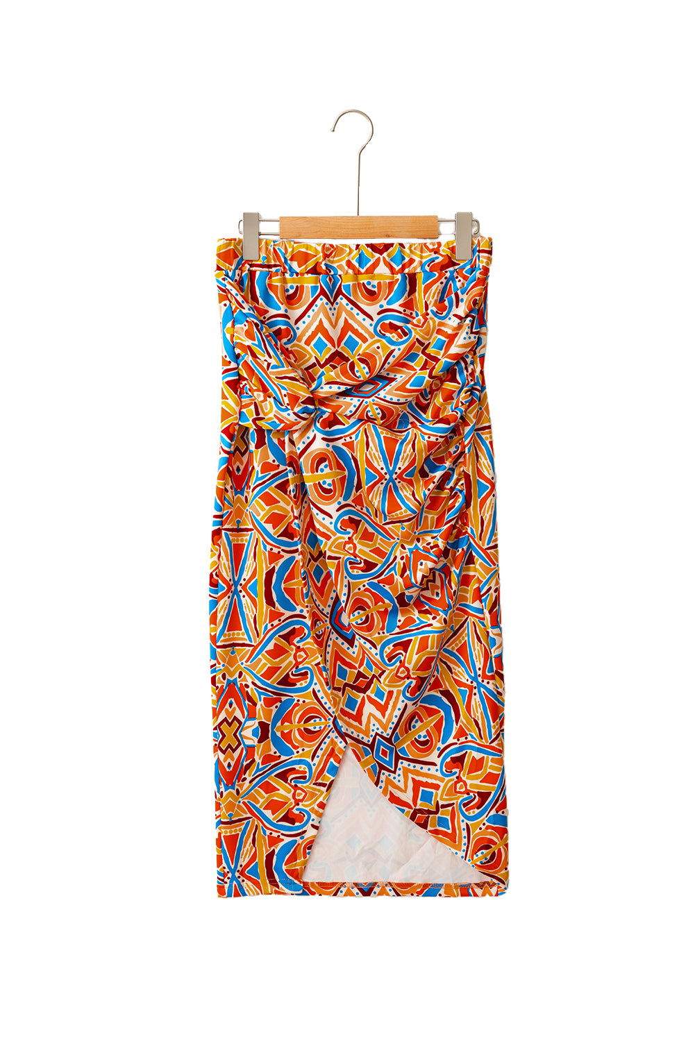 Yellow Geometric Abstract Print Slit High Waist Maxi Skirt 