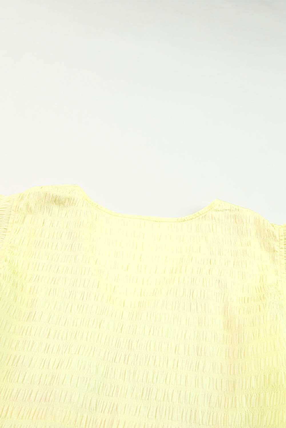 Yellow Geometric Embroidery Ruffles V Neck Textured Top 