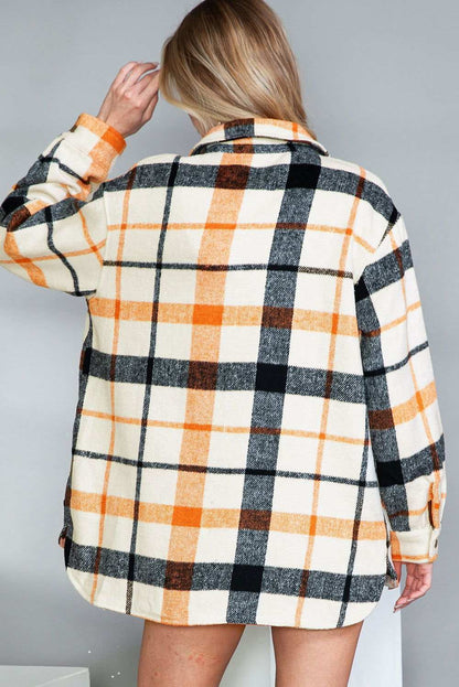 Yellow Plaid Print Turn Down Collar Buttoned Shacket 