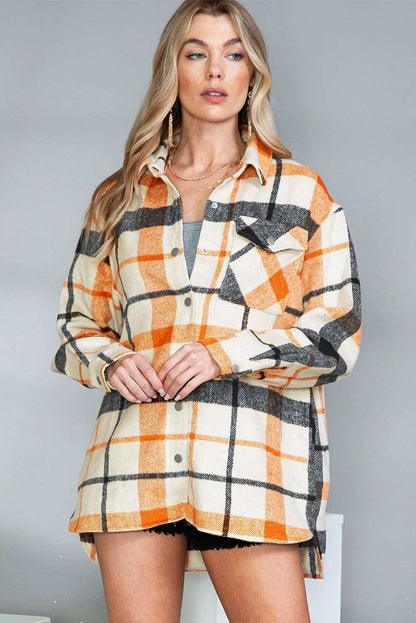 Yellow Plaid Print Turn Down Collar Buttoned Shacket 