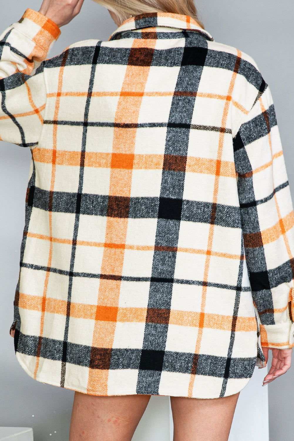 Yellow Plaid Print Turn Down Collar Buttoned Shacket 