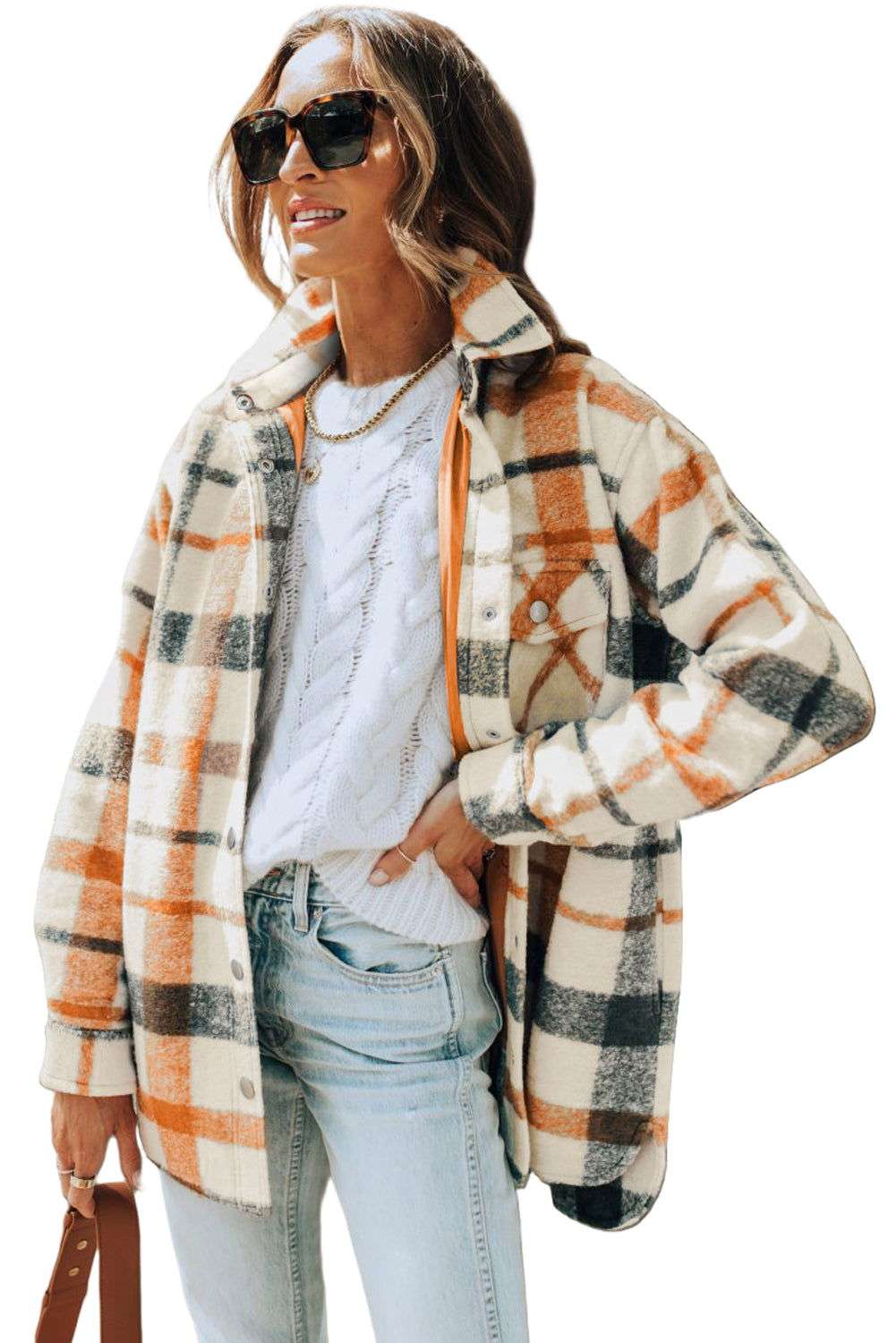 Yellow Plaid Print Turn Down Collar Buttoned Shacket 