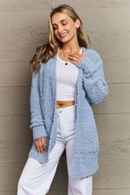 Zenana Falling For You Full Size Open Front Popcorn Cardigan 