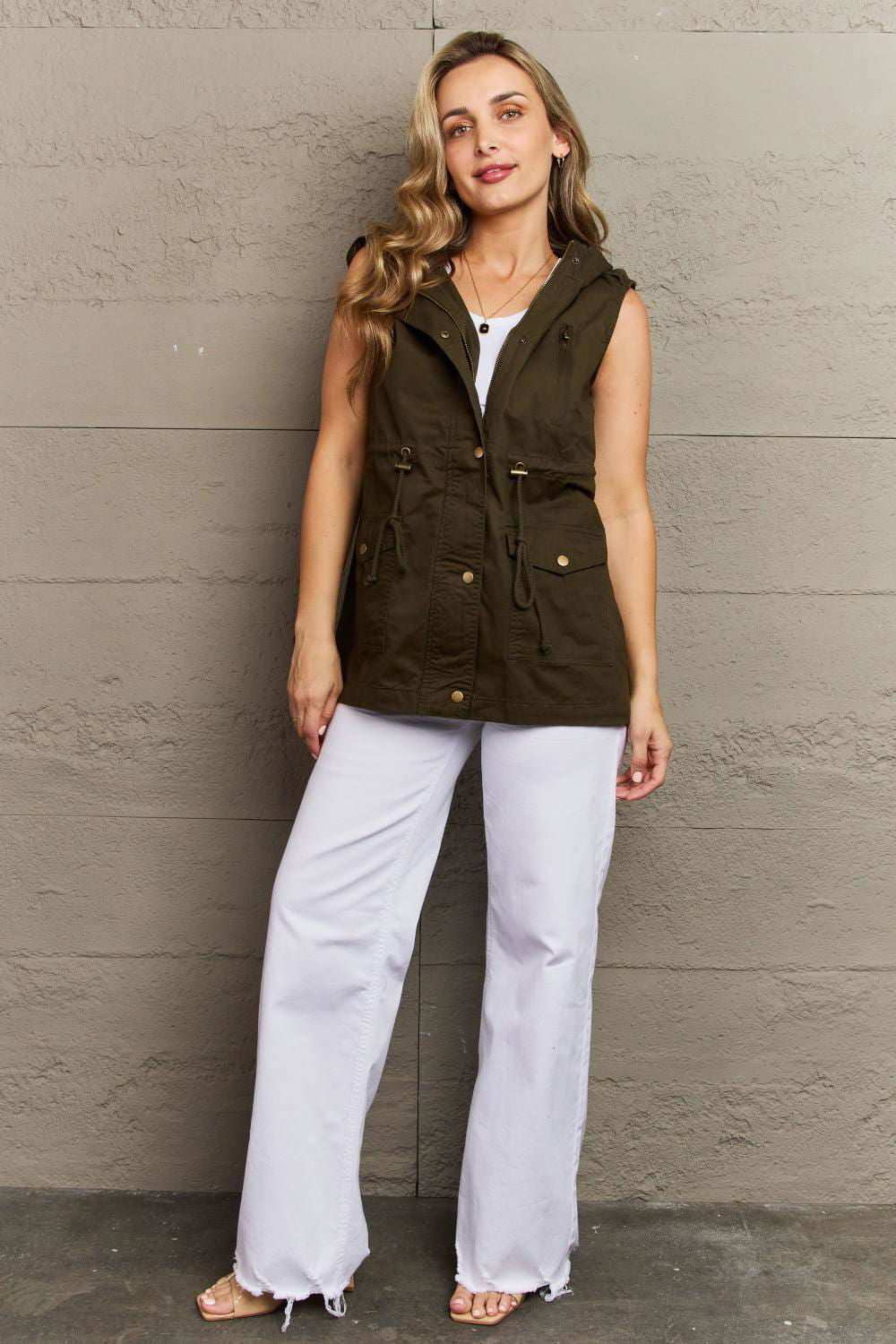 Zenana More To Come Full Size Military Hooded Vest 