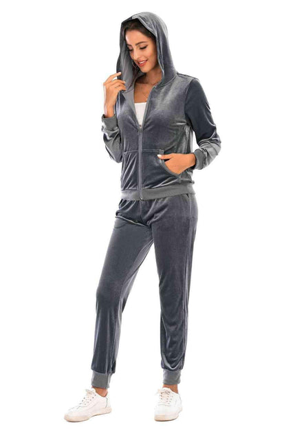 Zip-Up Hooded Jacket and Pants Set 