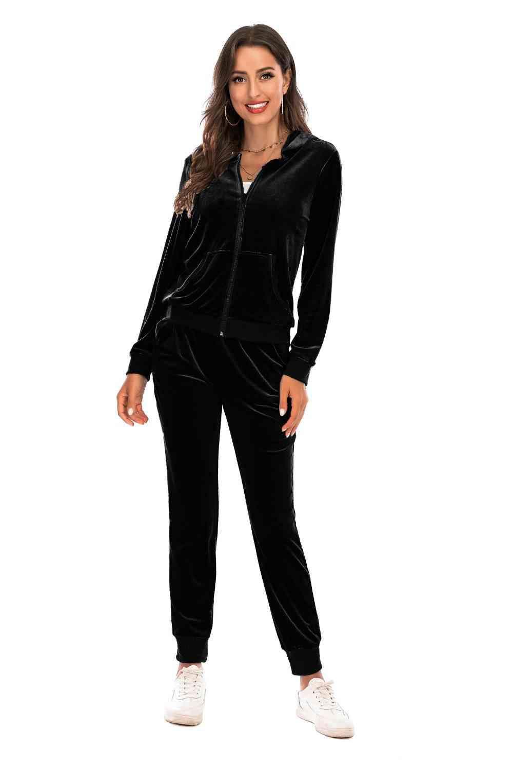 Zip-Up Hooded Jacket and Pants Set 