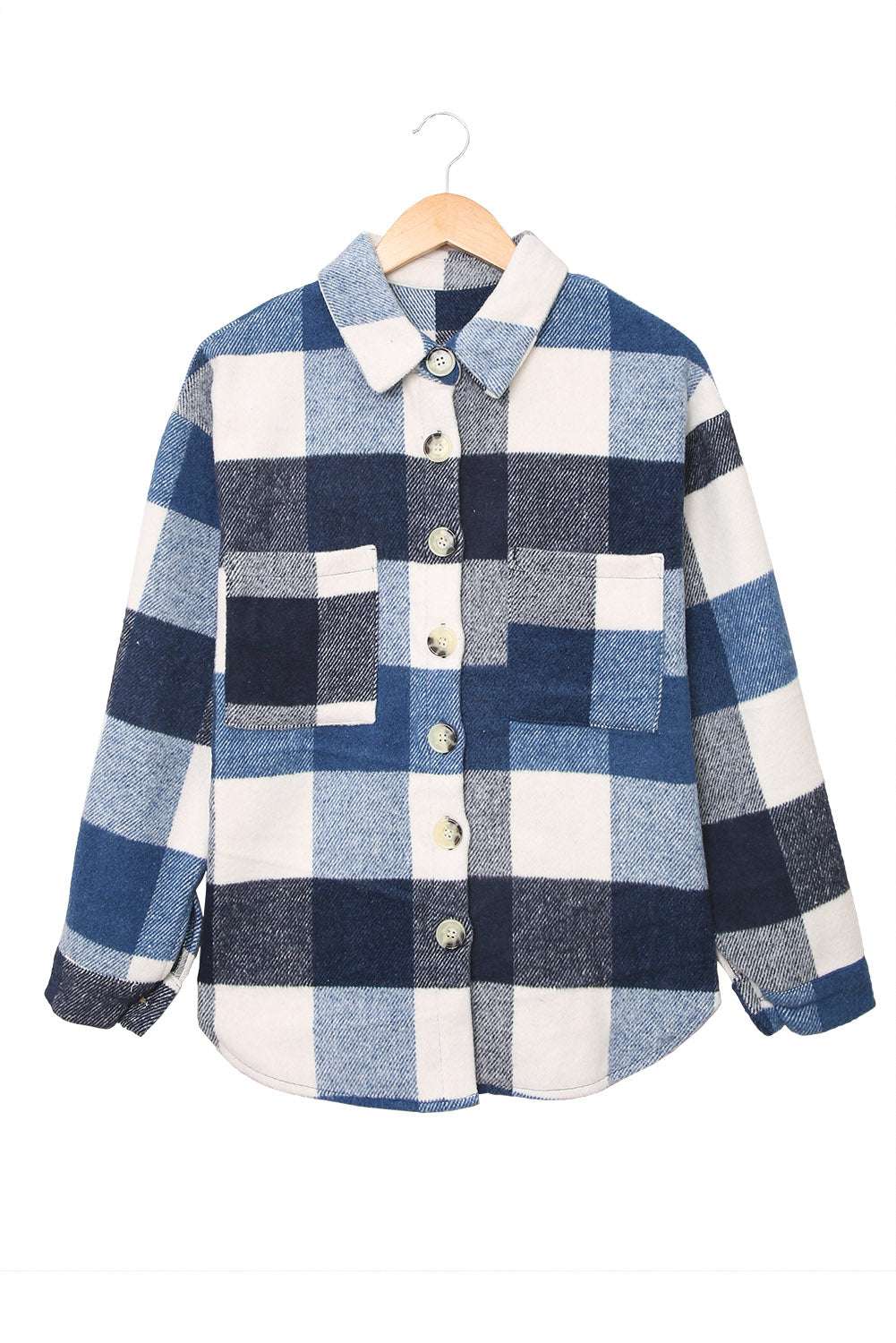 Plaid Color Block Buttoned Pocket Long Sleeve Shacket 