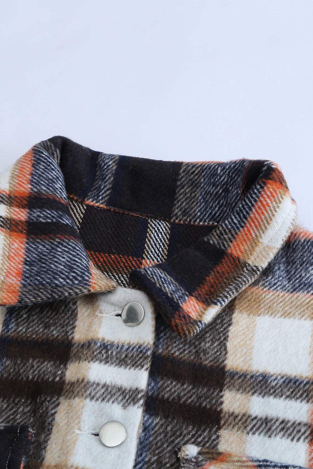 Brown Plaid Button Up Long Sleeve Flannel Shacket 