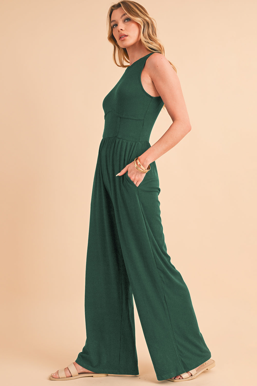 Black Sleeveless High Waist Wide Leg Jumpsuit 