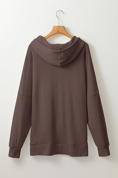 Coffee Waffle Knit High Low Oversized Hoodie 