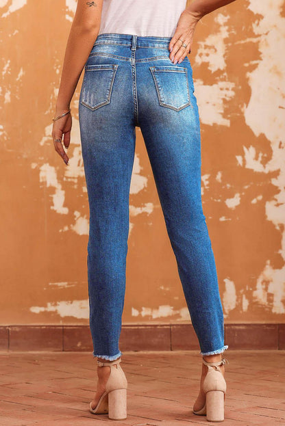 NYC Raw Hem Ankle Length Skinny Jeans - Vesteeto