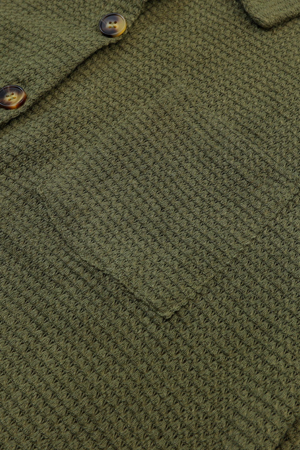 Green Waffle Knit Pocket Button Front Shacket 