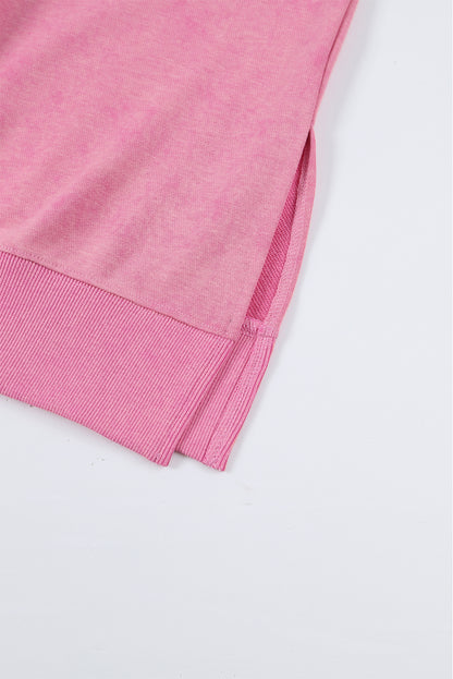 Pink Plain Drop Shoulder Ribbed Trim Oversized Sweatshirt 