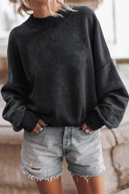 Brown Plain Drop Shoulder Crew Neck Pullover Sweatshirt 