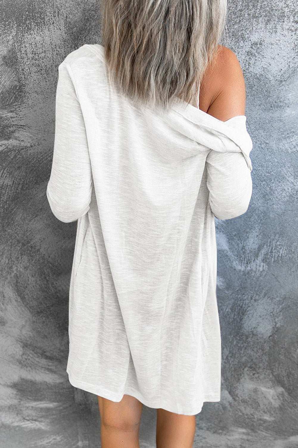 White Solid Button Up V Neck Long Cover Up 