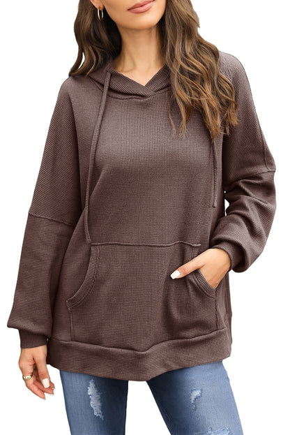 Coffee Waffle Knit High Low Oversized Hoodie 