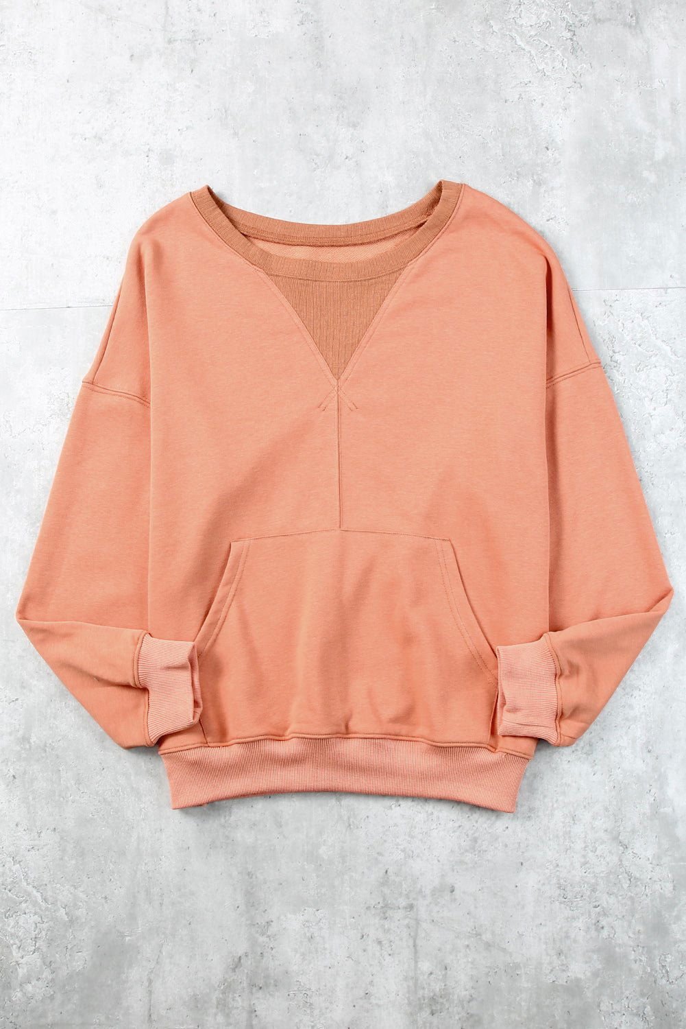 Apricot Basic Kangaroo Pocket Pullover Sweatshirt - Vesteeto