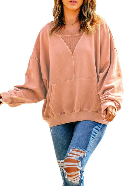 Apricot Basic Kangaroo Pocket Pullover Sweatshirt - Vesteeto