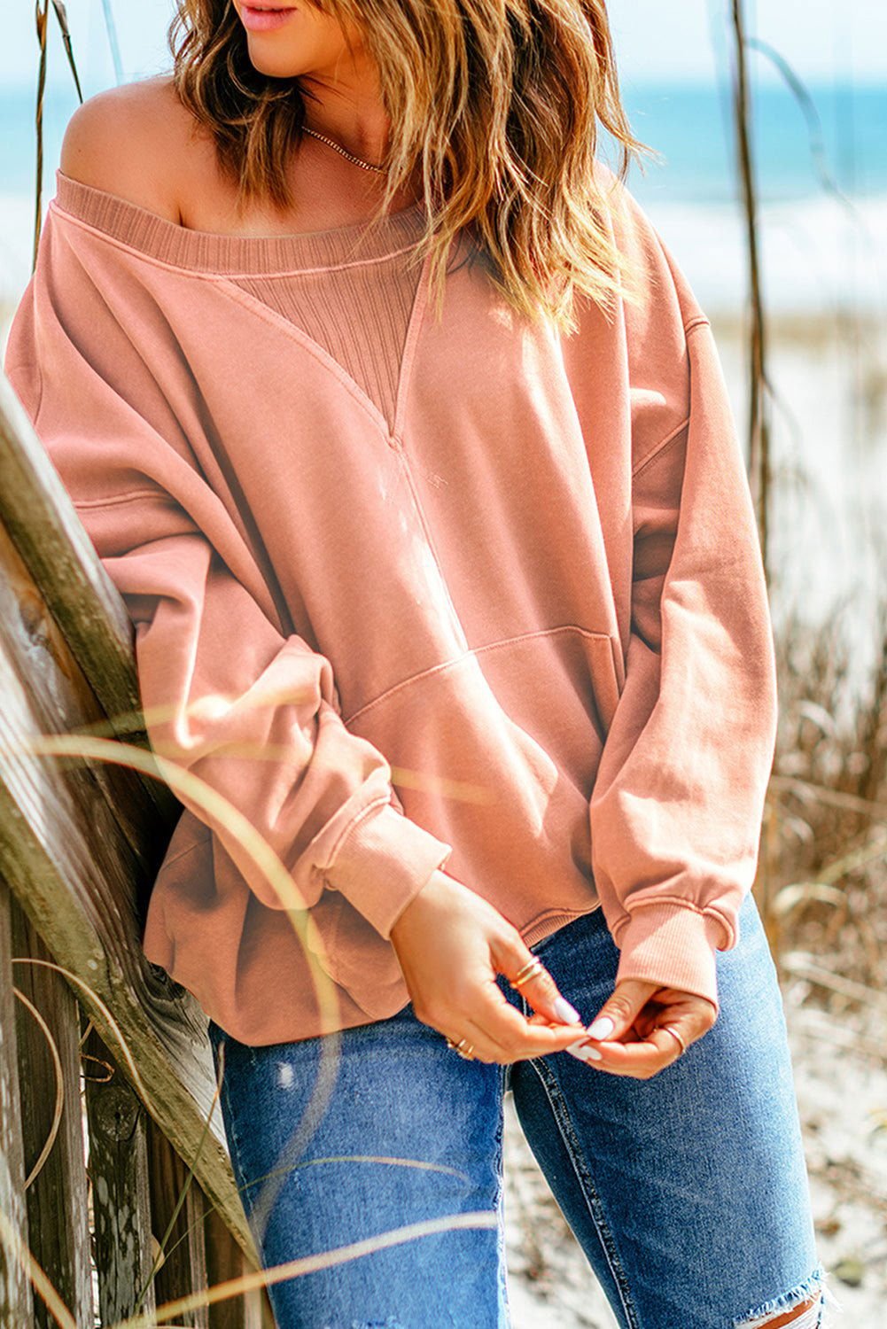 Apricot Basic Kangaroo Pocket Pullover Sweatshirt - Vesteeto