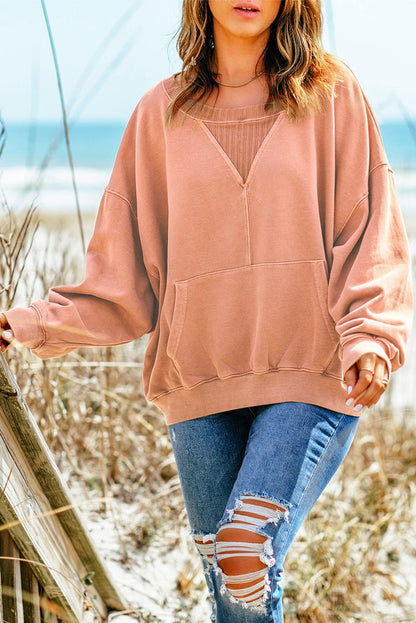 Apricot Basic Kangaroo Pocket Pullover Sweatshirt - Vesteeto