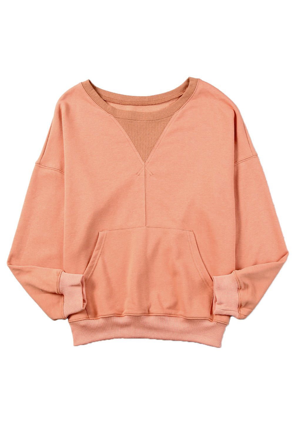 Apricot Basic Kangaroo Pocket Pullover Sweatshirt - Vesteeto