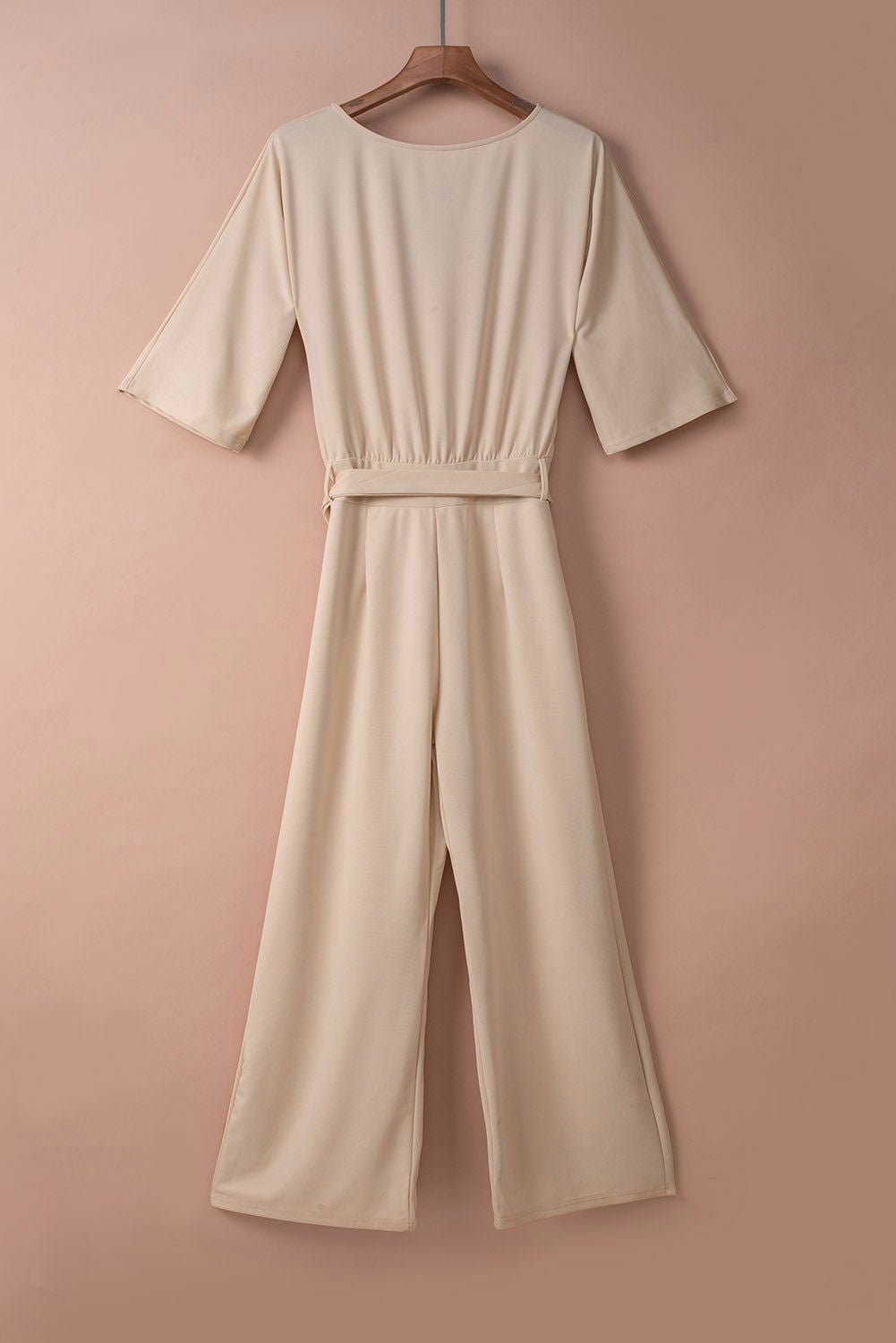 Apricot Boat Neck Knot Wide Leg Jumpsuit - Vesteeto