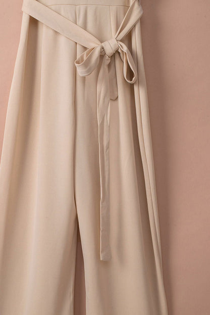 Apricot Boat Neck Knot Wide Leg Jumpsuit - Vesteeto