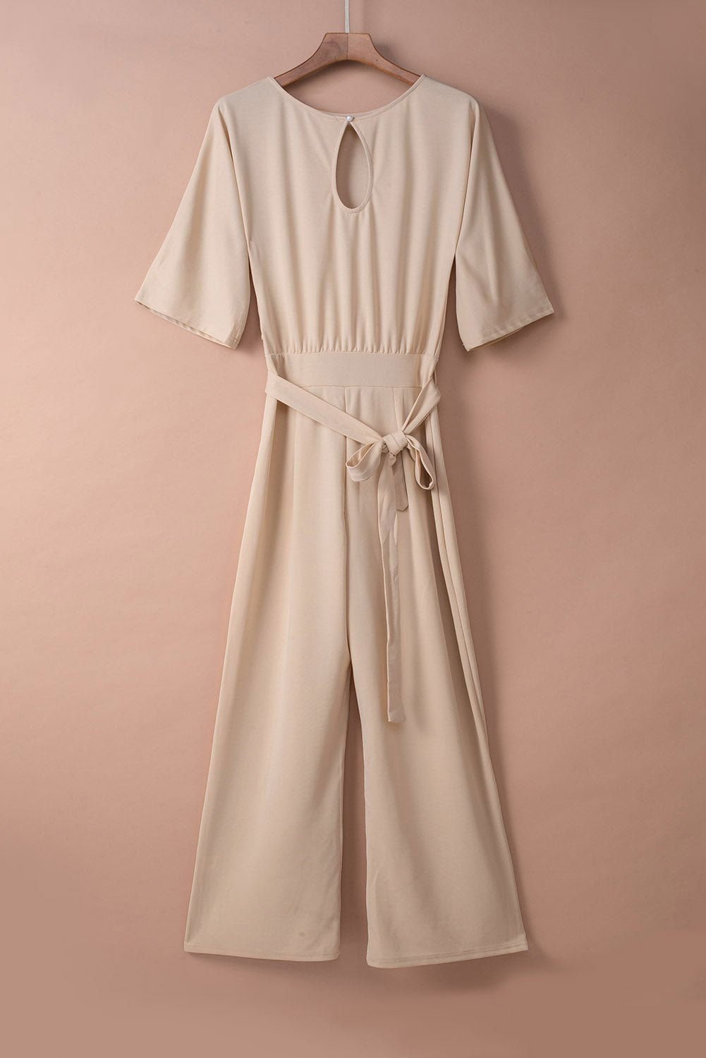 Apricot Boat Neck Knot Wide Leg Jumpsuit - Vesteeto