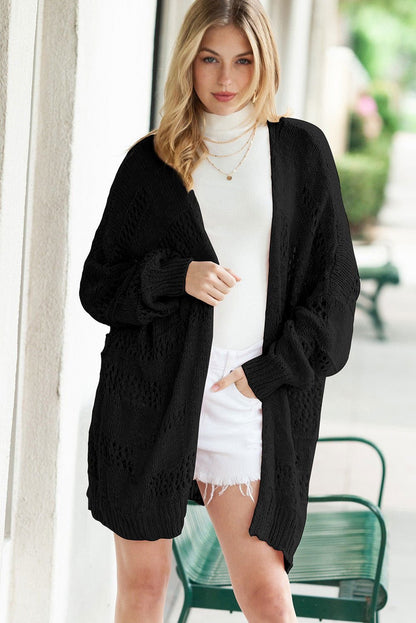 Apricot Casual Hollowed Knit Dolman Sleeve Cardigan - Vesteeto